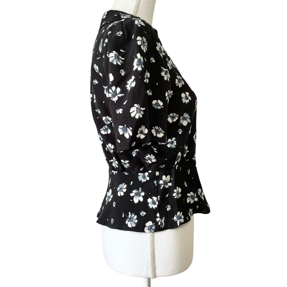 Rouje Paris Jose Floral Blouse Tops Navy Blue White Size 38 US 6 - Picture 5 of 7